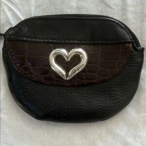 Brighton Black and Brown Leather Heart Coin Pouch